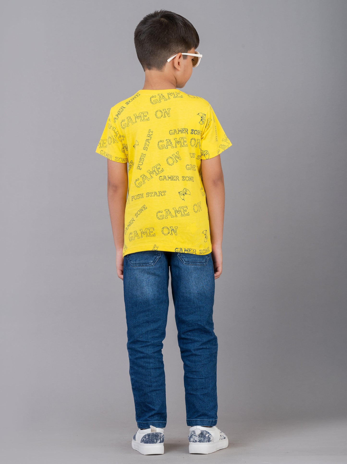 Boys Cotton Made Half Sleeve Game Theme Yellow Round Neck T-Shirt